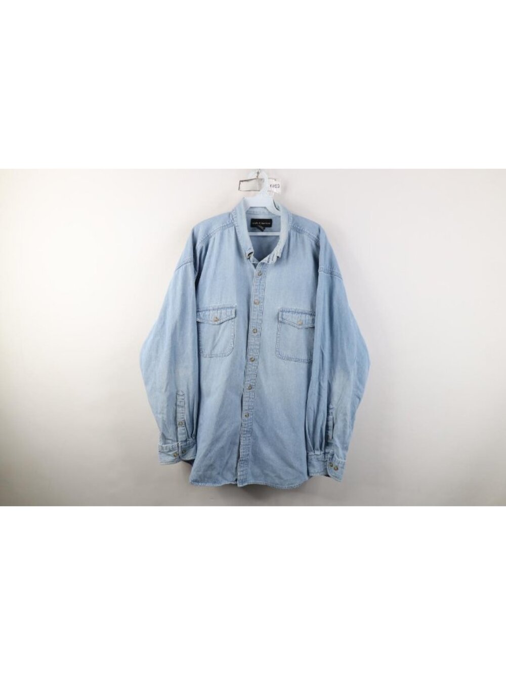Vtg 90s Streetwear Mens XL Faded Baggy Heavyweight Denim Jean Button Down Shirt